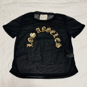 American Rebel Los Angeles Mesh Sheer Gold Black Crop Top Size Medium Streetwear